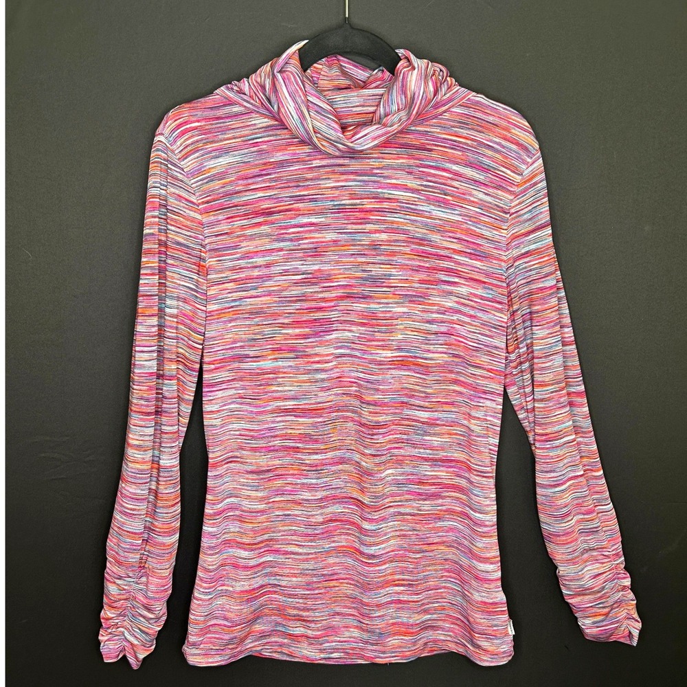 Merrell Womens Colorful Space-Dye Cowl Neck Top Sz M Stretch Activewear Gym Soft